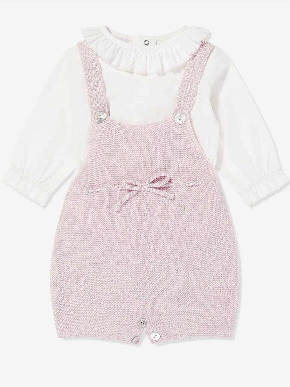 Pink Knit Overall with White Ruffle Bodysuit